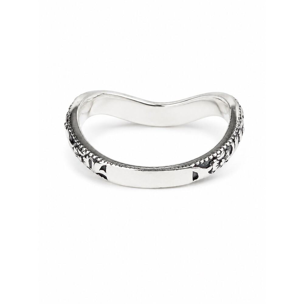 Sterling Silver Chevron Floral Ring Size 6 Curved V Band Wedding Stacker Boho - Picture 8 of 12